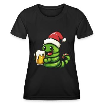 Worm Bière de Noël Drôle - T-shirt sport Femme - noir - Devant - AI Model Female 172 light (172cm)