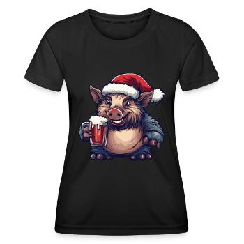 Pig Christmas Beer Funny Wild Boar - Women's Functional T-Shirt - black - Front - AI Model Female 172 light (172cm)