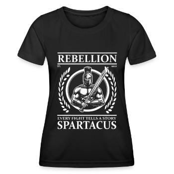 Spartacus Rebellion – Chaque combat raconte une histoire - T-shirt sport Femme - noir - Devant - AI Model Female 172 light (172cm)