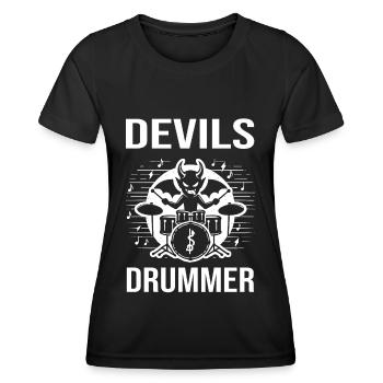 Devils Drummer. Der teuflischer Höllenschlagzeuger - Frauen Funktions-T-Shirt - Schwarz - Vorne - AI Model Female 172 light (172cm)