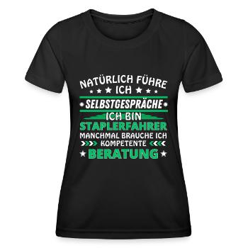 Ich führe Selbstgespräche - Staplerfahrer Edition - Frauen Funktions-T-Shirt - Schwarz - Vorne - AI Model Female 172 light (172cm)