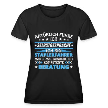 Ich führe Selbstgespräche - Staplerfahrer Edition - Frauen Funktions-T-Shirt - Schwarz - Vorne - AI Model Female 172 light (172cm)