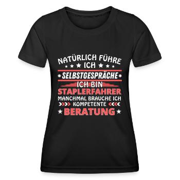 Ich führe Selbstgespräche - Staplerfahrer Edition - Frauen Funktions-T-Shirt - Schwarz - Vorne - AI Model Female 172 light (172cm)
