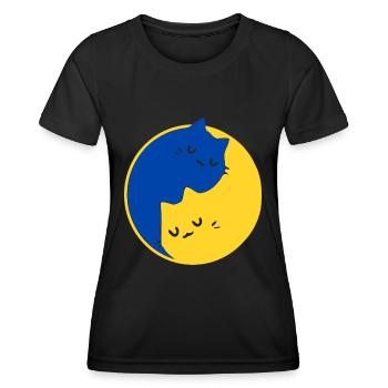 UKRAINE - PEACE - YIN YANG Katzen - Symbol - Frauen Funktions-T-Shirt - Schwarz - Vorne - AI Model Female 172 light (172cm)