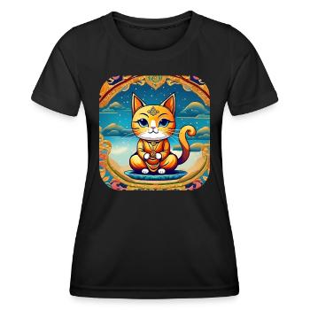 Cute cat in Buddha yoga position - Women's Functional T-Shirt - black - Front - AI Model Female 172 light (172cm)