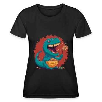 Kawaii Dragon T-rex mangeant des nouilles Cool - T-shirt sport Femme - noir - Devant - AI Model Female 172 light (172cm)