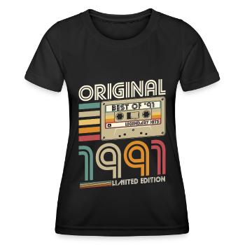 Né en 1991, rétro original 1991 - T-shirt sport Femme - noir - Devant - AI Model Female 172 light (172cm)