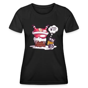 Santa Claus Chimney Wondered Cat WTF - Women's Functional T-Shirt - black - Front - AI Model Female 172 light (172cm)