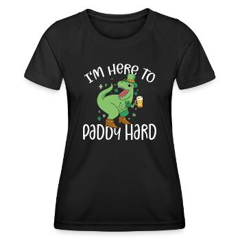 Leprechaun T-Rex Dino Bier I'm Here To Paddy Hard - Frauen Funktions-T-Shirt - Schwarz - Vorne - AI Model Female 172 light (172cm)