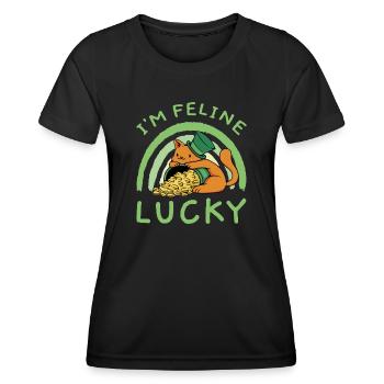 St. Patricks Day Glückliche Katze Mieze Kätzchen - Frauen Funktions-T-Shirt - Schwarz - Vorne - AI Model Female 172 light (172cm)