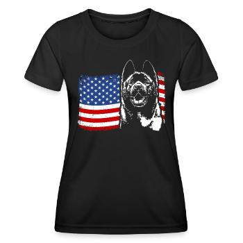 American AKITA Amérique Drapeau Wilsigns - T-shirt sport Femme - noir - Devant - AI Model Female 172 light (172cm)