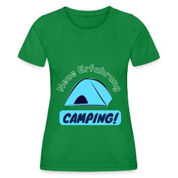 Neue Erfahrung - Camping! - Frauen Funktions-T-Shirt - Kelly Green - Vorne - AI Model Female 172 dark (172cm)