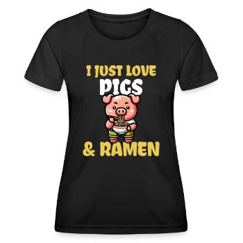 J’adore les cochons et les ramen - T-shirt sport Femme - noir - Devant - AI Model Female 172 light (172cm)