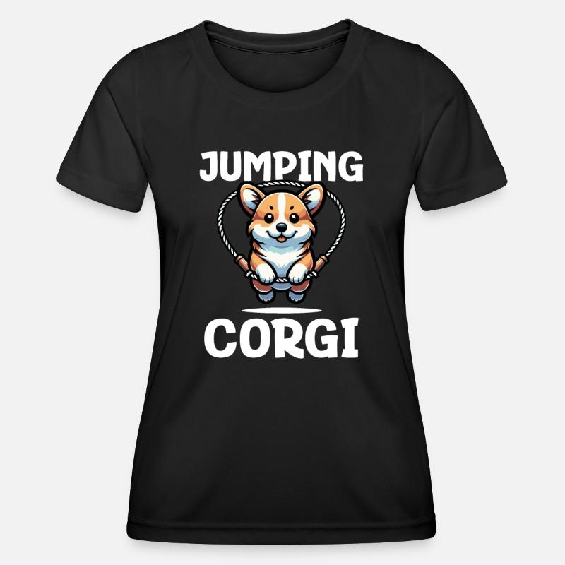 Jumping Corgi - Women's Functional T-Shirt - black