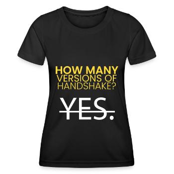 Wie viele Versionen von Handshake? - Frauen Funktions-T-Shirt - Schwarz - Vorne - AI Model Female 172 light (172cm)