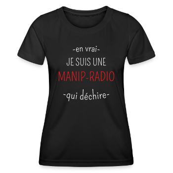 Je Suis Une Manip Radio Qui Déchire - T-shirt sport Femme - noir - Devant - AI Model Female 172 light (172cm)