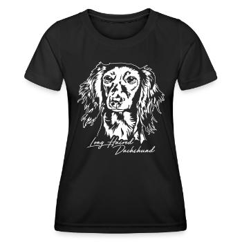 Teckel à poil long Portrait Chiens Chien Wilsigns - T-shirt sport Femme - noir - Devant - AI Model Female 172 light (172cm)