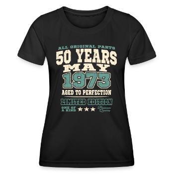 Aged to perfection Mai 973 - 50 Jahre alt - Frauen Funktions-T-Shirt - Schwarz - Vorne - AI Model Female 172 light (172cm)