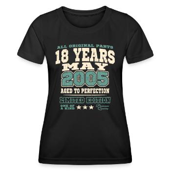 Aged to perfection may 2005 - 18 years old - Women's Functional T-Shirt - black - Front - AI Model Female 172 light (172cm)