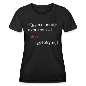 Lustiges Fitness- und Coding-Design - Frauen Funktions-T-Shirt - Schwarz - Vorne - AI Model Female 172 light (172cm)