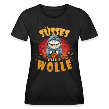 Süsses oder WOLLE - Wortspiel Halloween - Frauen Funktions-T-Shirt - Schwarz - Vorne - AI Model Female 172 light (172cm)