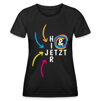 "Hier & Jetzt" Achtsamkeit Mental Health - Frauen Funktions-T-Shirt - Schwarz - Vorne - AI Model Female 172 light (172cm)