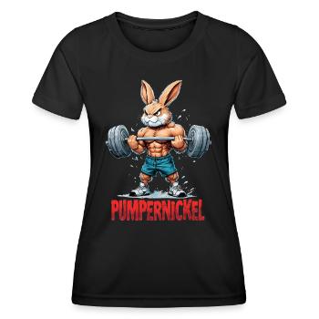 Pumpernickel - Karnickel beim Krafttraining - Frauen Funktions-T-Shirt - Schwarz - Vorne - AI Model Female 172 light (172cm)