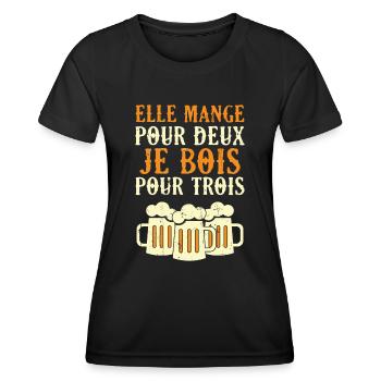 Elle mange pour deux je bois pour trois - T-shirt sport Femme - noir - Devant - AI Model Female 172 light (172cm)