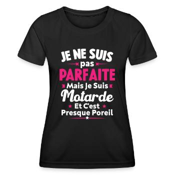 Pas parfaite mais je suis Motarde - T-shirt sport Femme - noir - Devant - AI Model Female 172 light (172cm)