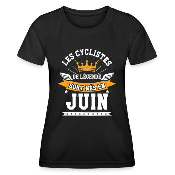 Les cyclistes de légende sont nés en Juin - T-shirt sport Femme - noir - Devant - AI Model Female 172 light (172cm)
