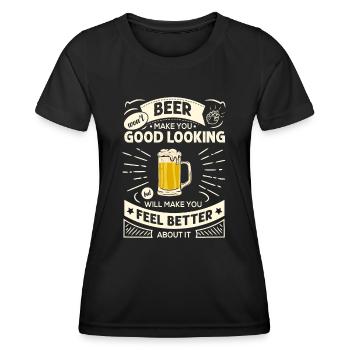 Beer Won't Make You Lustiger Bier Humor Spruch - Frauen Funktions-T-Shirt - Schwarz - Vorne - AI Model Female 172 light (172cm)