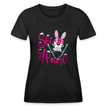 Skihaserl - Skifahrerin Pisten Häschen [00119] - Frauen Funktions-T-Shirt - Schwarz - Vorne - AI Model Female 172 light (172cm)