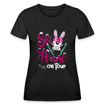 Skihaserl on Tour - Pisten Häschen [00119] - Frauen Funktions-T-Shirt - Schwarz - Vorne - AI Model Female 172 light (172cm)