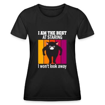 Starrende Katze - Katzen Starren - Frauen Funktions-T-Shirt - Schwarz - Vorne - AI Model Female 172 light (172cm)