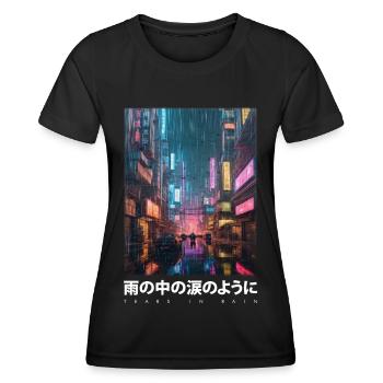 Tears In Rain Cyberpunk T-Shirt - Frauen Funktions-T-Shirt - Schwarz - Vorne - AI Model Female 172 light (172cm)