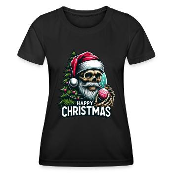 Weihnachtsmann Skull mit Christbaumkugel - Frauen Funktions-T-Shirt - Schwarz - Vorne - AI Model Female 172 light (172cm)
