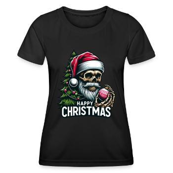 Weihnachtsmann Skull mit Christbaumkugel - Frauen Funktions-T-Shirt - Schwarz - Vorne - AI Model Female 172 light (172cm)