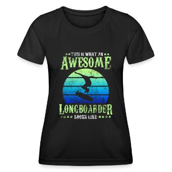 Longboard Skateboard - Frauen Funktions-T-Shirt - Schwarz - Vorne - AI Model Female 172 light (172cm)