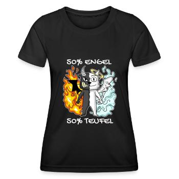 Katze Kater Engel Teufel Engel Böse Niedlich Miau - Frauen Funktions-T-Shirt - Schwarz - Vorne - AI Model Female 172 light (172cm)