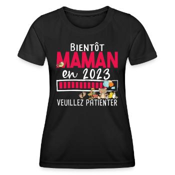 Maman 2023 Mère Bébé Naissance Cadeau Grossesse - T-shirt sport Femme - noir - Devant - AI Model Female 172 light (172cm)