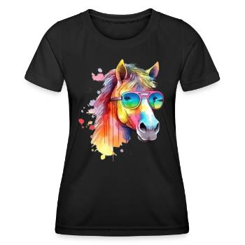 Buntes cooles Pferd mit Sonnenbrille - Frauen Funktions-T-Shirt - Schwarz - Vorne - AI Model Female 172 light (172cm)