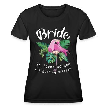 Bride in love with flamingo, engaged I get married - Women's Functional T-Shirt - black - Front - AI Model Female 172 light (172cm)