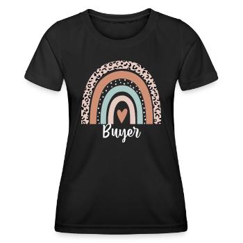 Käufer-Regenbogen-Leopard. Lustige Käufer-Wertschätzung - Frauen Funktions-T-Shirt - Schwarz - Vorne - AI Model Female 172 light (172cm)