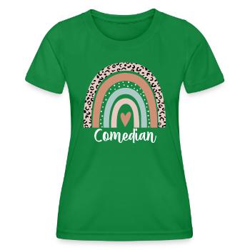 Komiker Regenbogenleopard Lustiger Komiker - Frauen Funktions-T-Shirt - Kelly Green - Vorne - AI Model Female 172 dark (172cm)
