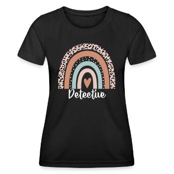 Detektiv Regenbogen Leopard Lustiger Detektiv - Frauen Funktions-T-Shirt - Schwarz - Vorne - AI Model Female 172 light (172cm)