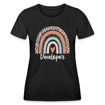Entwickler Rainbow Leopard Lustiger Entwickler - Frauen Funktions-T-Shirt - Schwarz - Vorne - AI Model Female 172 light (172cm)