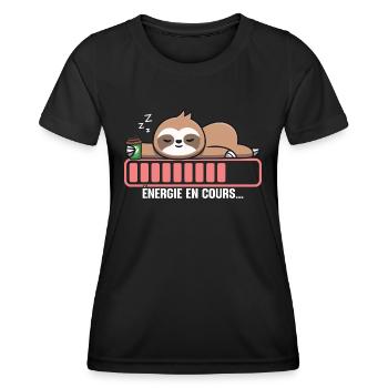 Humour cadeau énergie en cours Sommeil Flemme - T-shirt sport Femme - noir - Devant - AI Model Female 172 light (172cm)