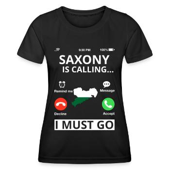 Drapeau de Saxe Drapeau saxon Ossi Holiday SN - T-shirt sport Femme - noir - Devant - AI Model Female 172 light (172cm)