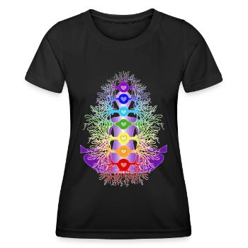 Les chakras avec leurs racines - T-shirt sport Femme - noir - Devant - AI Model Female 172 light (172cm)