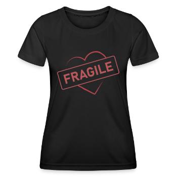 Coeur - Fragile - T-shirt sport Femme - noir - Devant - AI Model Female 172 light (172cm)